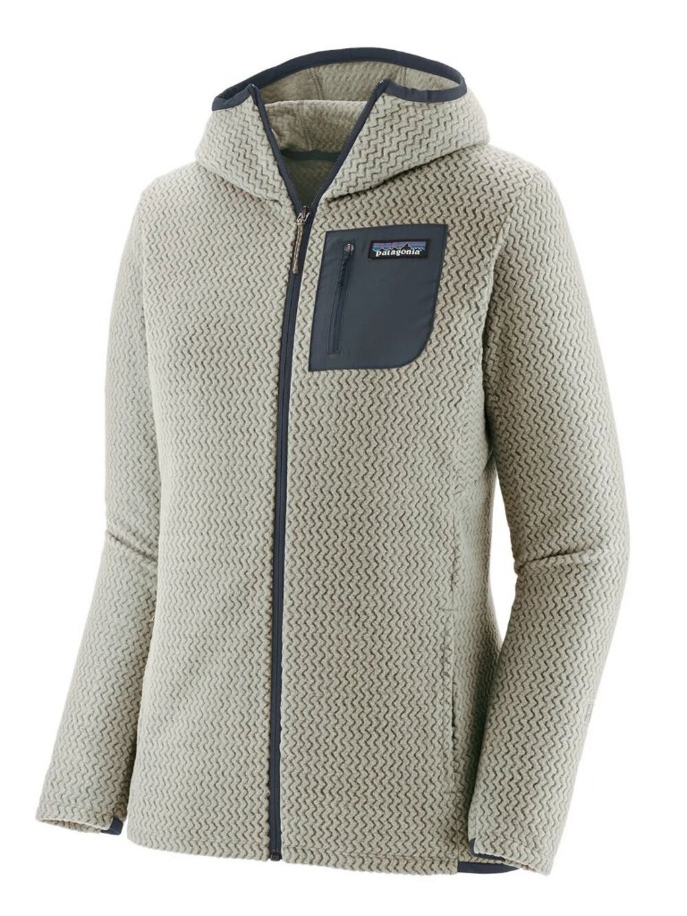 Patagonia Light Grey Hooded Fleece Jacket with Dark Trim